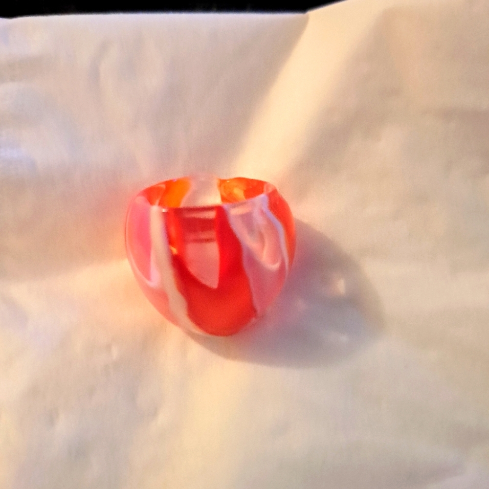 Colored Glass Ring With Vibrant Red & Pink Accents